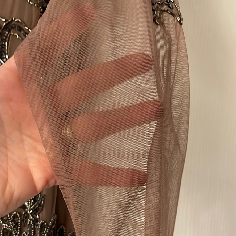 Brown Sequin Embellished Gown with 3/4 Sleeves - Picture 5 of 11